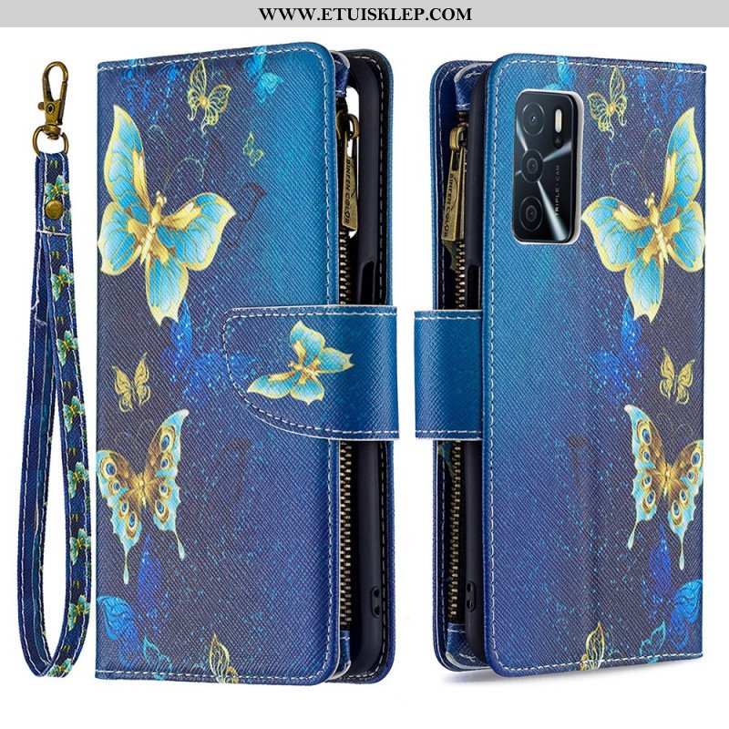Etui Folio do Oppo A16 / A16s Zapinana Na Zamek Kieszeń W Motyle